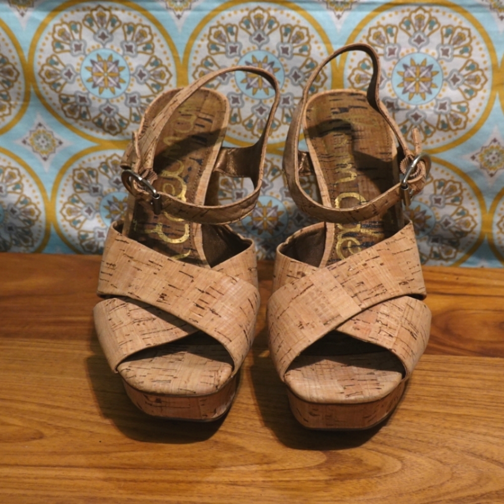 SAM EDELMAN Mabel Cork Platform  Heeled Sandals, size 7 - Picture 2 of 8